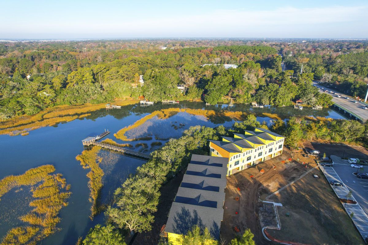 Creekside construction process aerial photos