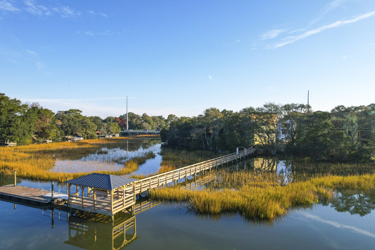 Creekside community dock aerial photos