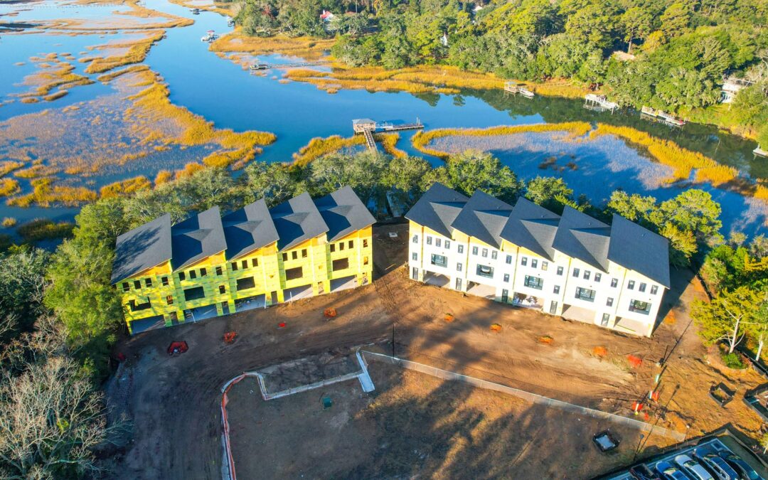 Creekside construction process aerial photos
